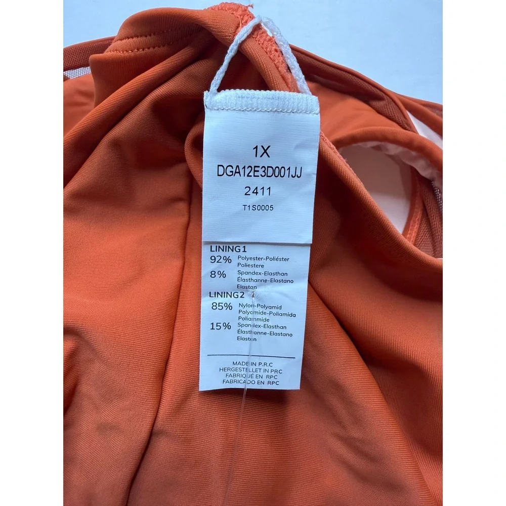 Cupshe Women Burnt Orange Mesh V-Neck One-Piece Swimsuit DGA12E3D001JJ 1X NWT